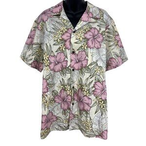 RJC Hawaii Aloha Floral Hawaiian Shirt Large Short Sleeve Hibiscus Floral EUC